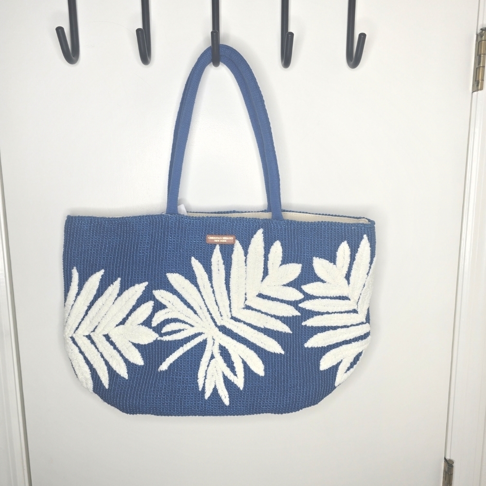 Christian Siriano Blue and White Leaf Tote